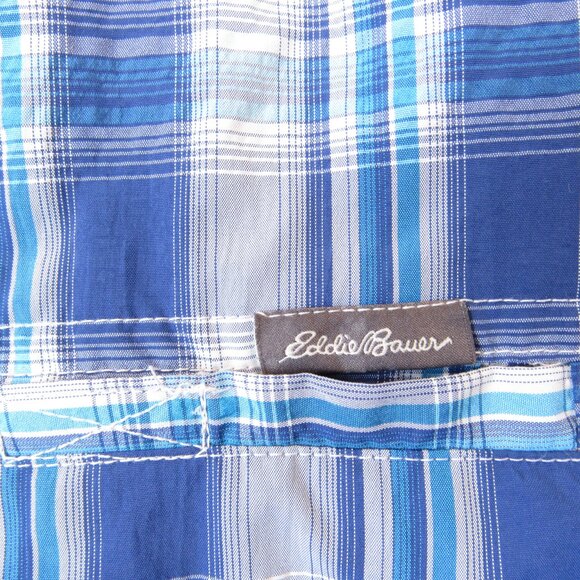 Eddie Bauer Short Sleeve Shirt Men's Size XL Blue Plaid Button Down - Picture 2 of 7